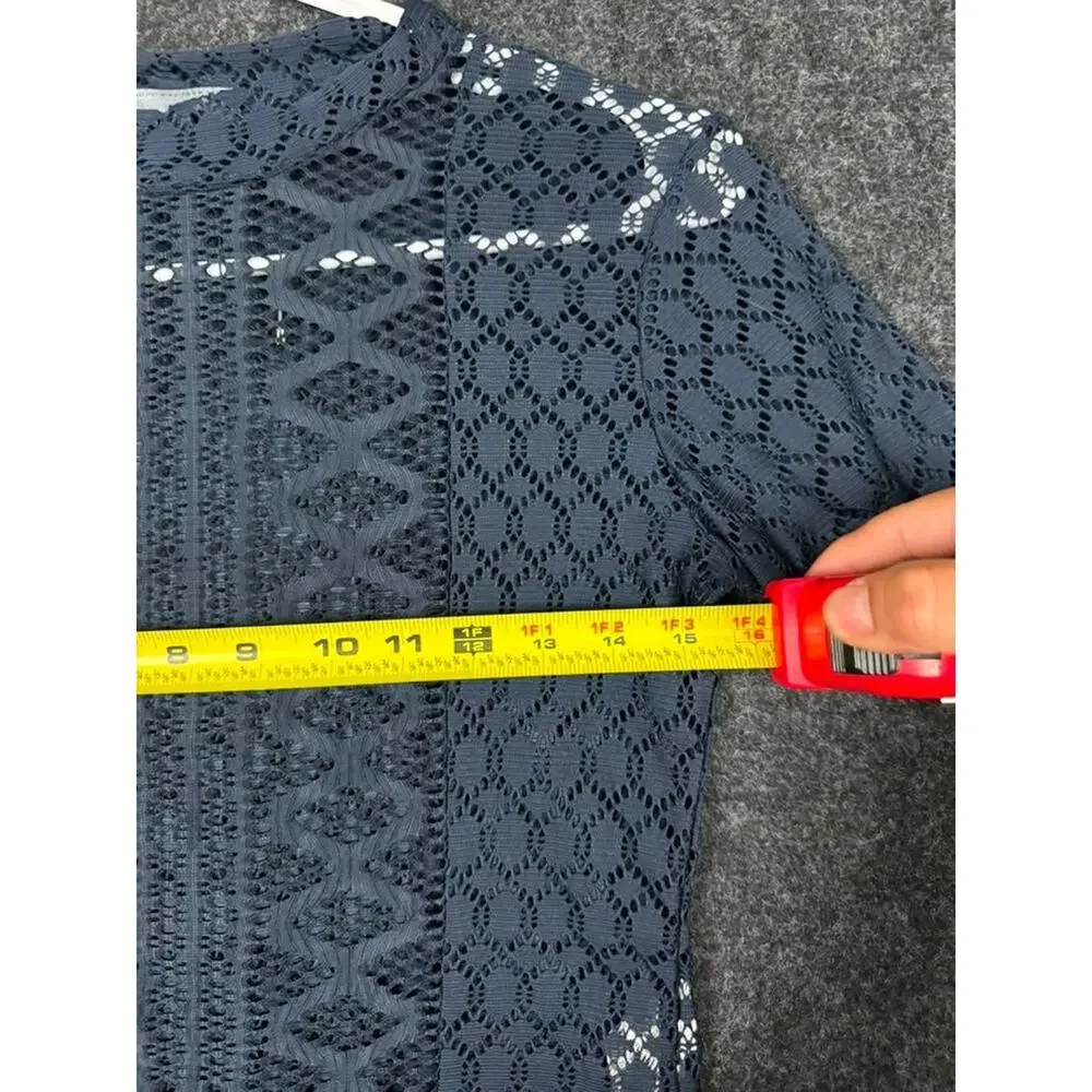 ZARA W&B Blue Lace Crochet Long Sleeve Crop Top Women's Medium EUC